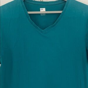 Teal Green 100% Cotton V-Neck Short Sleeve Basic T-Shirt Unisex Size Large